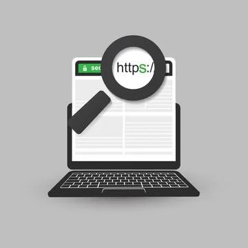 HTTPS Protocol - Safe and Secure Browsing on Mobile Computer - Vector Concept 库存插图