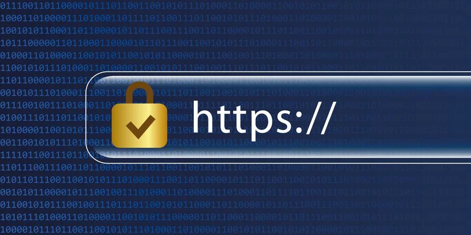 Https safe web blue digital binary code 库存插图