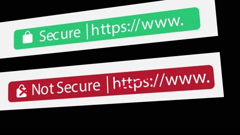 HTTPS Secure and HTTP Not Secure url in Browser with padlock symbol animation Stock Footage 144514842