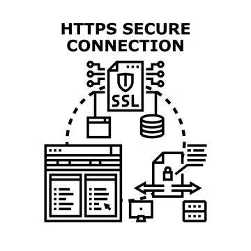Https secure connection protocol ensuring data safety and privacy 스톡 일러스트
