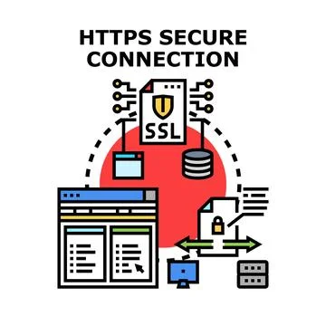Https secure connection protocol ensuring data safety and privacy 库存插图