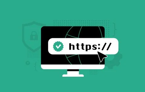 HTTPS security padlock with SSL encryption and lock icon for safe web migration Stock Illustration