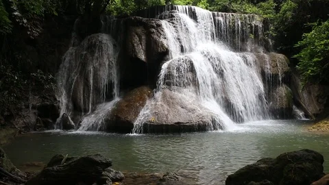 Huai Mae Khamin Waterfall landmark tourist of Thailand Video stock 89500853
