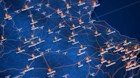 Huaibei map big data visualization. Futuristic map infographic of city in China Stock Illustration