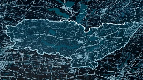 Huainan China Glowing Digital Map Animation 4K Video stock 337776335