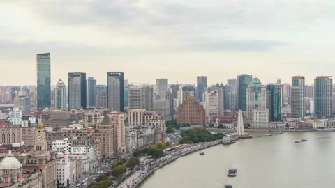Huangpu River and The Bund architecture in daylight in Shanghai 스톡 동영상 346430429