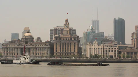 Huangpu River View on Bund colonial buildings Stock Footage 39396145