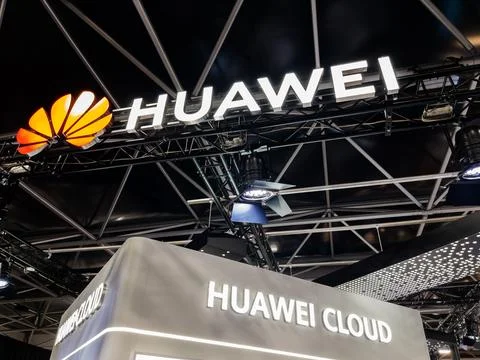 Huawei Cloud Booth Display at Tech Exhibition Stock Photos