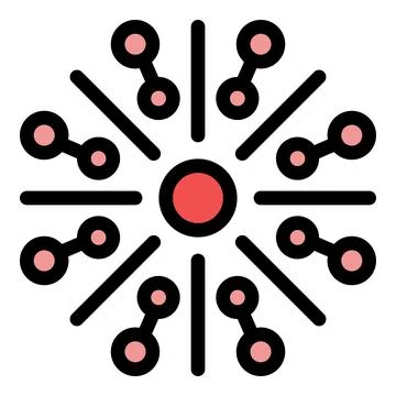 Hub and spoke network connecting nodes radiating from central core Stock Illustration