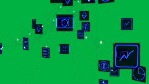 Hub appearing, blue net linking, icons pulsing, tracers moving, showing data Stock Footage 329532138