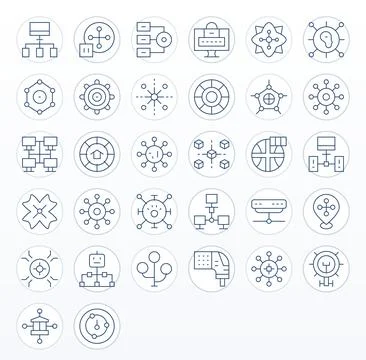 Hub Complete Vector Package with 32 128x128 Thin Line Detail Enhanced Icons Illustrazione stock