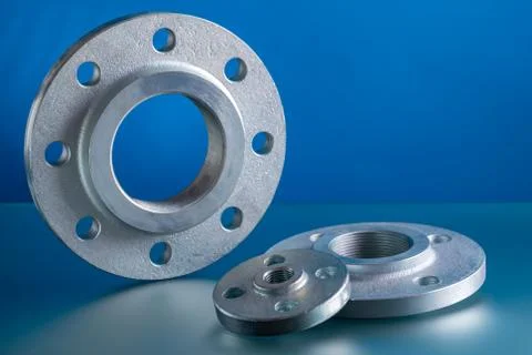 Hubbed threaded flanges, set of steel welding fittings. Stock Photos
