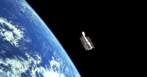 Hubble Space Telescope Floating Above Earth in Zero Gravity, 4K 스톡 동영상 75946002