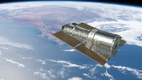 Hubble Space Telescope Floating Above Earth. Stock Footage 89133313