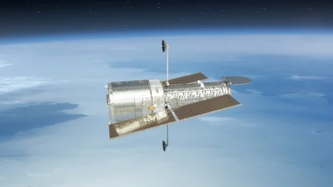 Hubble Space Telescope Floating Above Earth. Stock Footage 89318602