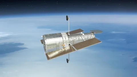 Hubble Space Telescope Floating Above Earth. Stock Footage 89319851