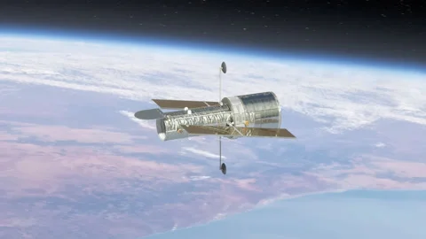 The Hubble Space Telescope orbiting the Earth. Stock Footage 139369133