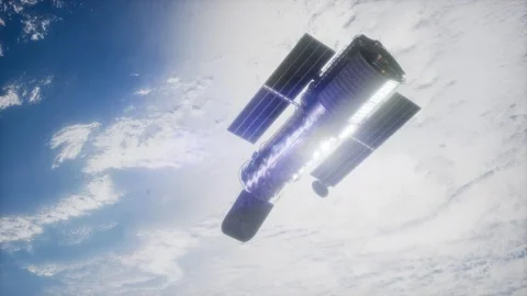 Hubble Space Telescope orbiting Earth. Elements of this image furnished by NASA. Stock Footage 166347405