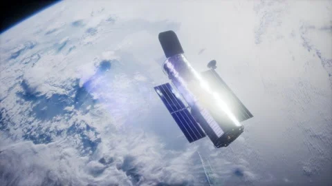 Hubble Space Telescope orbiting Earth. Elements of this image furnished by NASA. Stock Footage 201332232