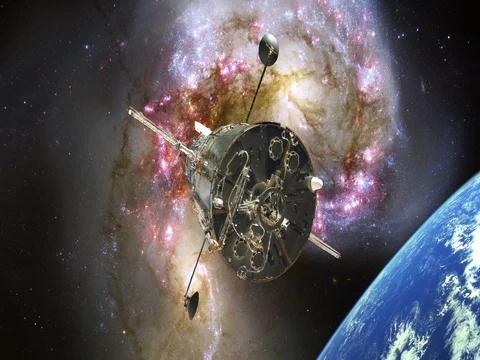 Hubble Space Telescope Viewing Galaxies Moving Through Space Earth  Stock-Footage 75968057