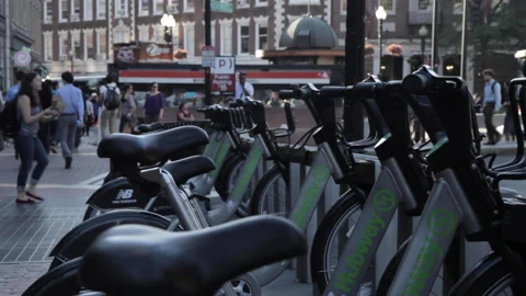 Hubway Bikeshare Harvard Square Stock Footage 168492756