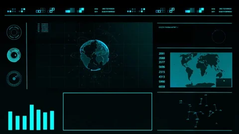 HUD. Abstract digital futuristic interface on a dark background with a world map Stock Footage 78626495
