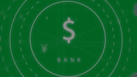 HUD acting on left vp sending lines $ centering tokens orbiting BANK showing Stock Footage 329548950