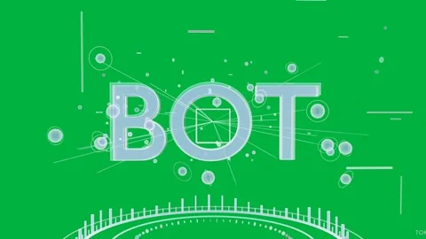 HUD activating, 3D BOT scaling, tokens orbiting and lines forming to visualize Stock Footage 335780789