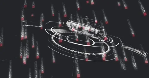 HUD activating, rotating ring scanning, wireframe house assembling, hovering, Stock Footage 321783209