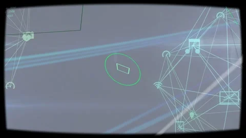 On HUD activation green reticle tracking rotating rectangle while debug panel Stock Footage 334788031