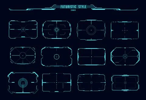 HUD aim control frames, sci fi game ui interface Illustrazione stock