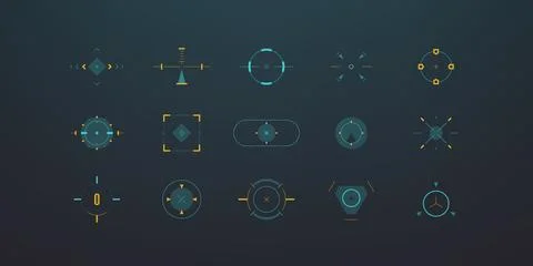 HUD aim control frames. Sniper round square targets UI, futuristic focus point Stock Illustration
