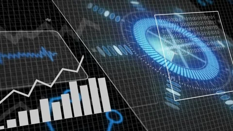 HUD analytics cluster responding to rotor glowing, raising charts, sliding Stock Footage 335761716