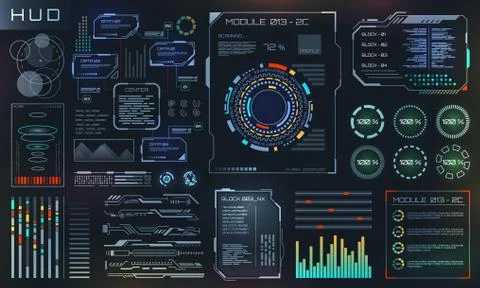 HUD and UI Set Elements, Sci Fi Futuristic User Interface, Tech and Science Illustrazione stock