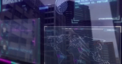 HUD animating as camera parallax shifting starting scanning bar hotspots pulsing Vídeo Stock 321143138