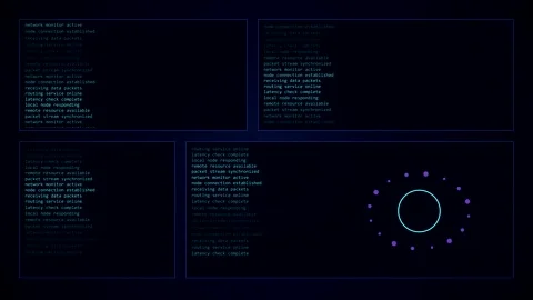 HUD animation of data processing and rotating network nodes Stock Footage 347134619