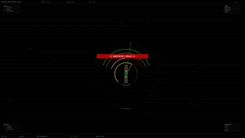 HUD animation displaying emergency brake warning in a control system interf.. Stock Footage 328435518