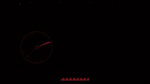 Hud animation displays clock and radar in dark setting with pulsing indicat.. Stock Footage 328435169