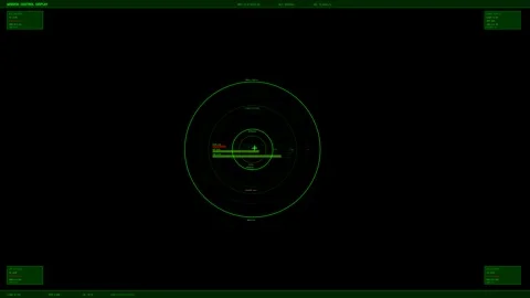 Hud animation displays data in a grid format with circles and lines on a bl.. Stock Footage 328436603