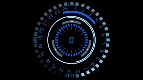 Hud animation. Loading circle bar on black screen. Dowloading - from 10 to 0. Stock Footage 259473507