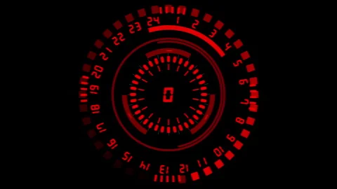 Hud animation. Loading circle bar on black screen. Countdown clock. 4K Video. Stock Footage 259474679