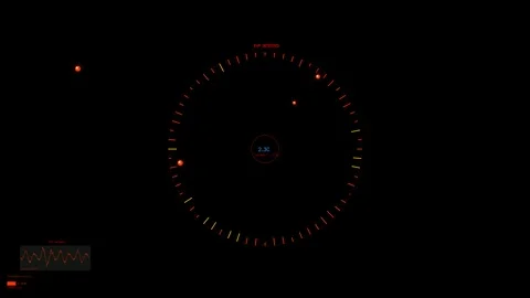 Hud animation showing circular display with moving elements and metrics in .. Stock Footage 328434888
