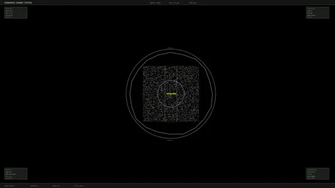 Hud animation showing data display in dark setting with circular and square.. Stock Footage 328434737