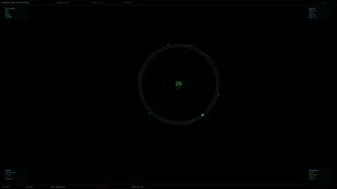 Hud animation showing dynamic elements with a timer in the center. Display .. Stock Footage 328436579