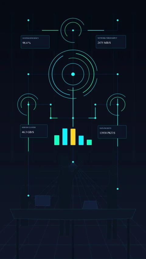 Hud animation showing futuristic interface graphs radar and data Stock Footage 346541519