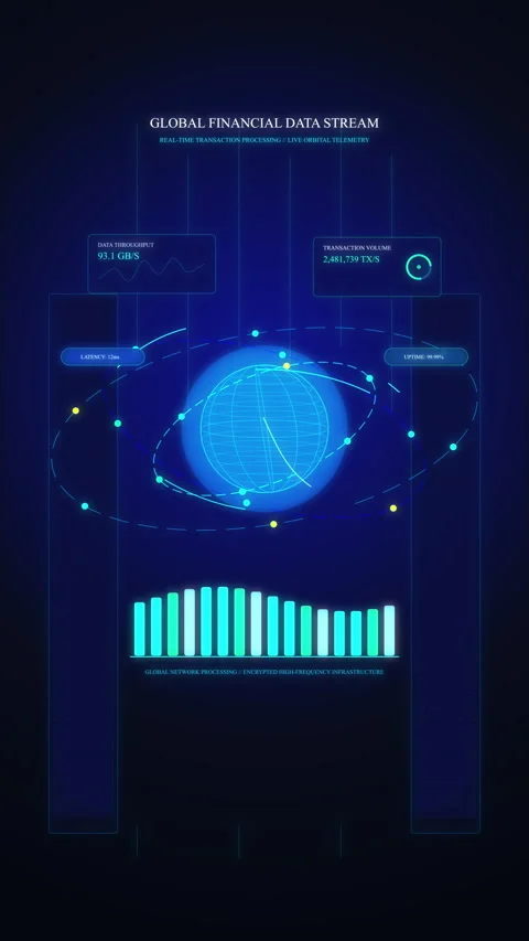 Hud animation showing global data graph, globe, tech, screen, blue ui Stock Footage 346542596