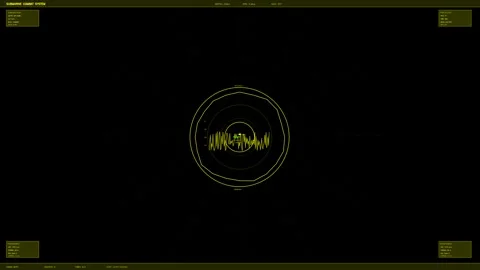 Hud animation shows sonar data processing in a dark setting with a circular.. Stock Footage 328434728