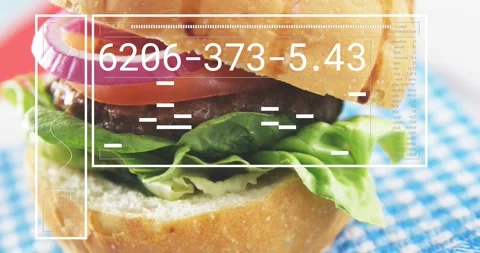 HUD appearing, camera panning and zooming right, revealing sandwich layers and Stock Footage 323273998