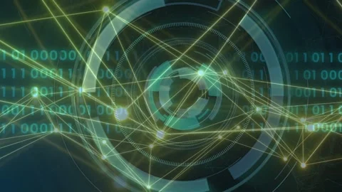 HUD appearing, central circular HUD and network rotating, expanding, nodes Stock Footage 335651618