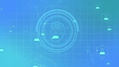 HUD appearing, central HUD pulsing, rings rotating, flasks grouping, brain dots Stock Footage 334788423